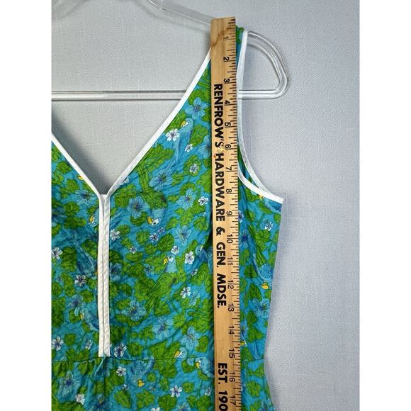 Pappagallo Dress Women 6 Blue Green Floral Textured Cotton Preppy Summer Casual - Picture 4 of 10